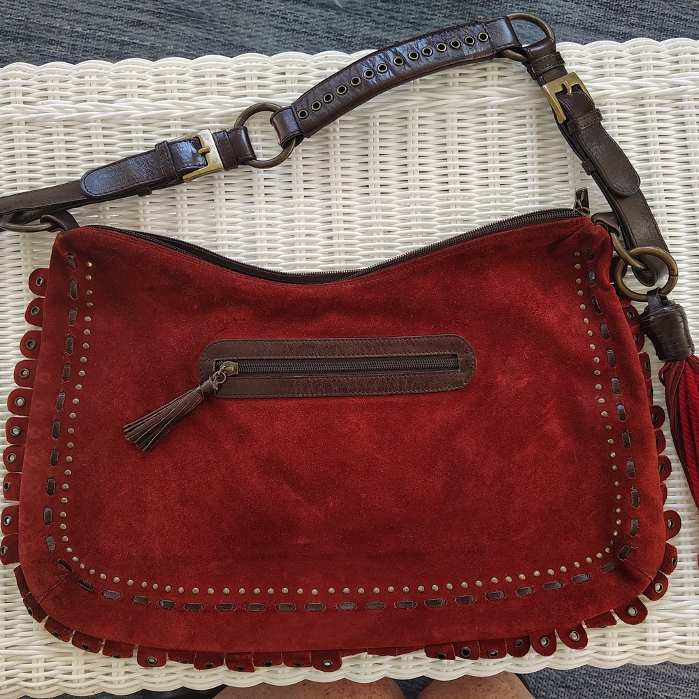 Berge Elegant Red Suede Shoulder Bag